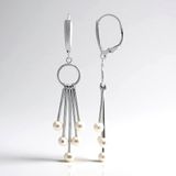 Cavill - 10 Witte Zoetwaterparel Oorbellen - 925 Sterling Zilver Rhodium - Lange Elegante Oorbellen - Dames Sieraden Zakelijk & Feestelijk
