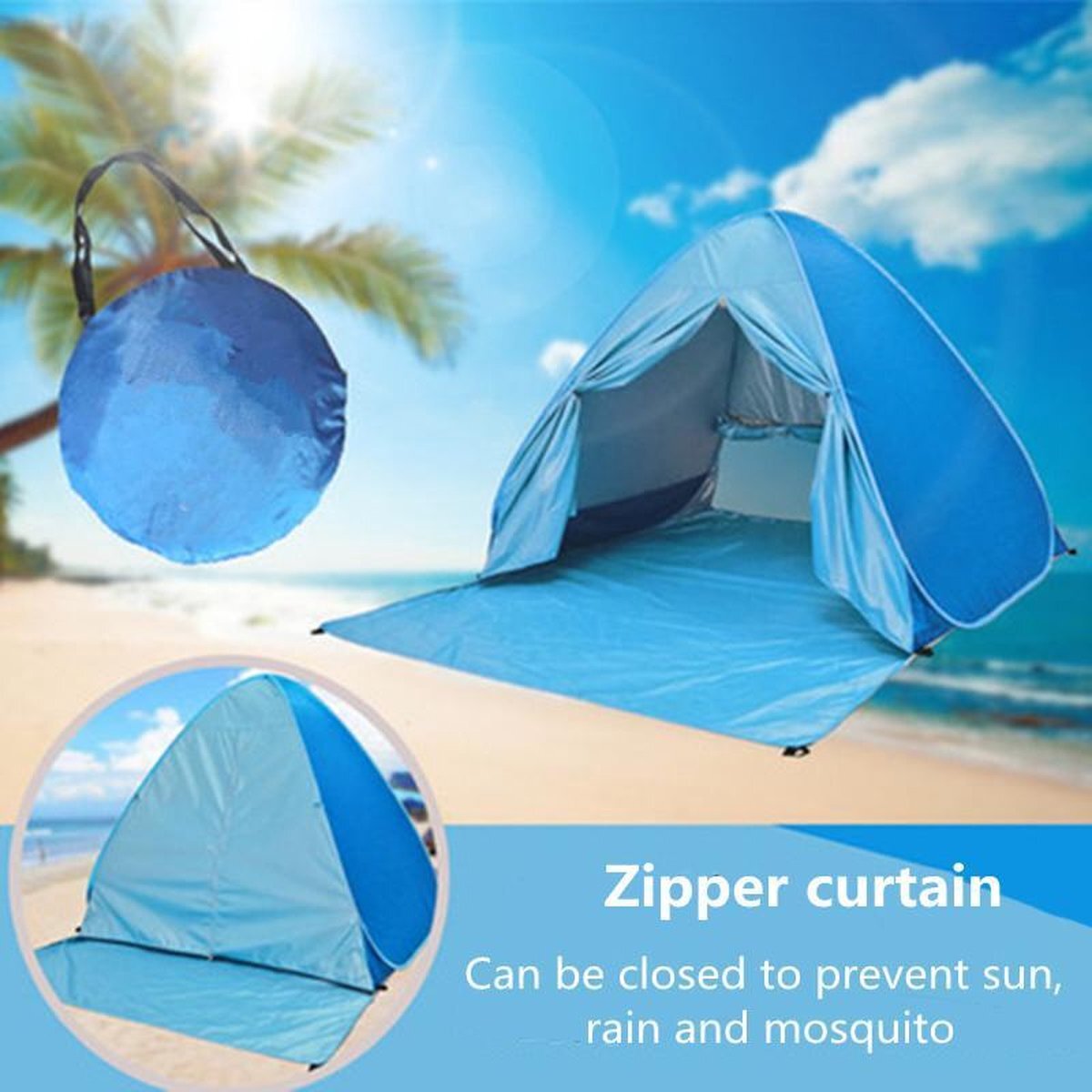 TDR TDR-Strandtent- pop-up strandtent-draagbare tent-Anti-UV 50+ - blauw met draagtas