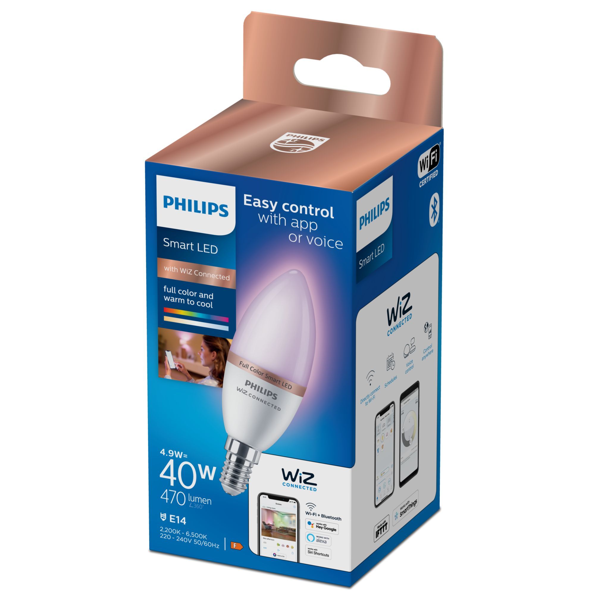 Philips Smart LED E14 5W (vervangt 40W) - Kaars - Wit - Dimbare Slimme Lamp