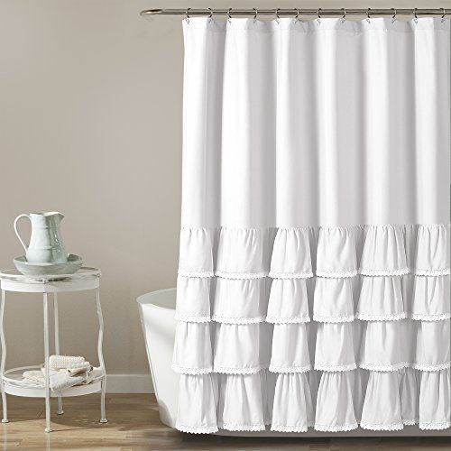 Lush Decor Ella Lace Ruche Douchegordijn - 72" x 72" - Wit