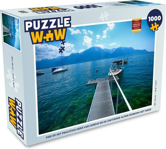 MuchoWow Puzzel Pier op het meer van Genève en de Zwitserse Alpen rondom het meer - Legpuzzel - Puzzel 1000 stukjes volwassenen