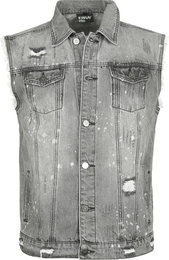 Forplay Destroyed Washed Denim Vest Heren Bodywarmer - grijs - XL