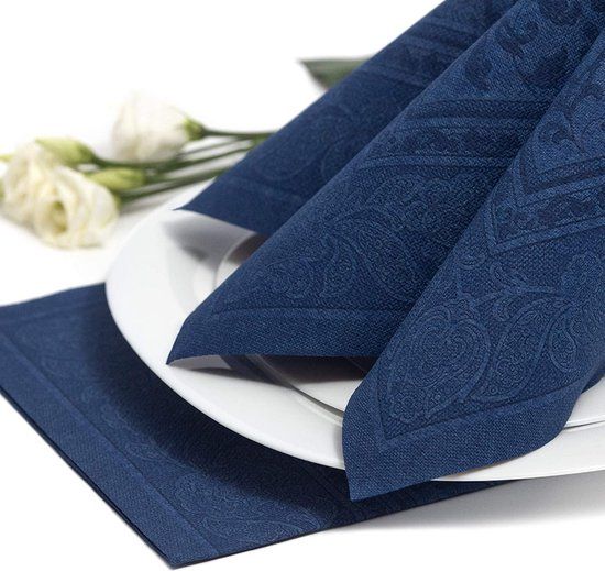 Papstar 50 Servetten ROYAL Collection 1/4 vouw 40 cm x 40 cm donkerblauw Ornaments