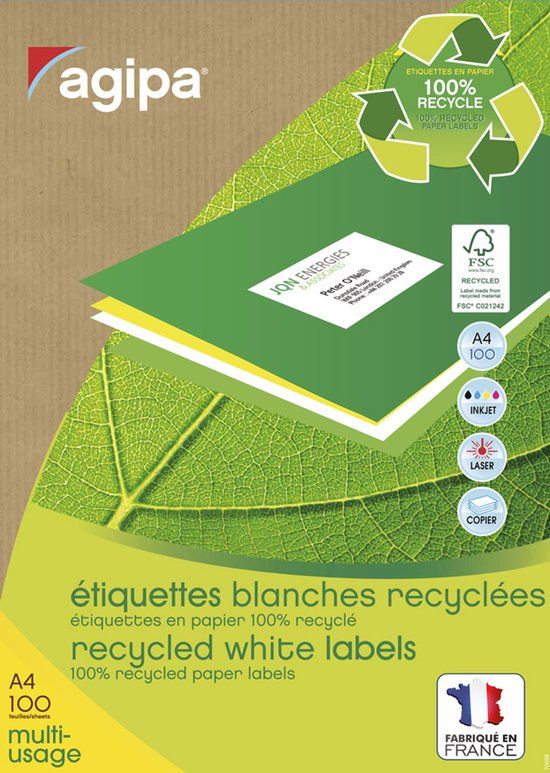 Agipa gerecyclede multi-etiketjes, 105 x 35 mm, wit