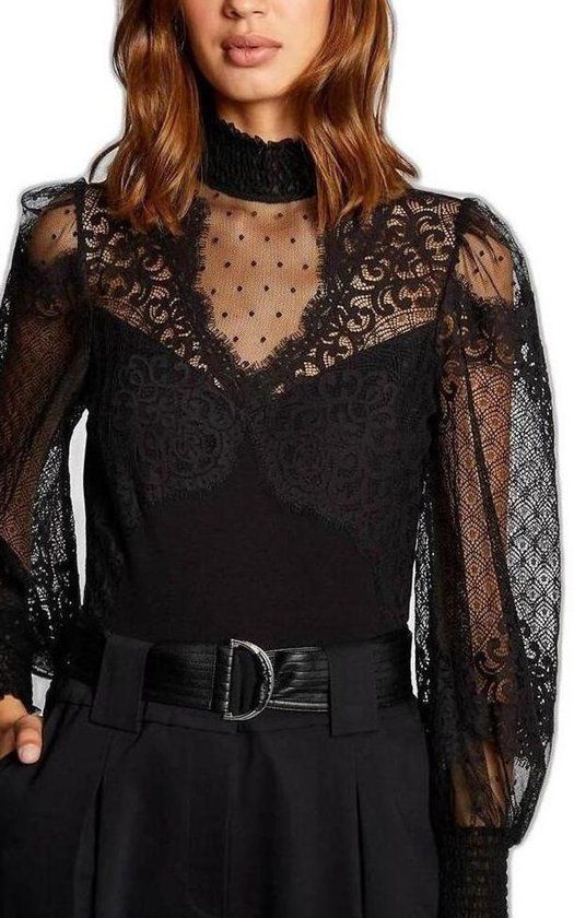 Morgan Semi-Transparent Bodysuit with Lace - Black
