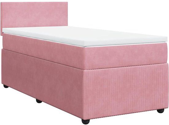 vidaXL Boxspring met matras fluweel roze 100x200 cm