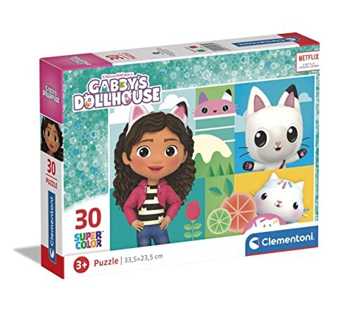 Clementoni 20281 Supercolor Gaby'S Dollhouse-puzzel, 30 delen vanaf 3 jaar, kleurrijke kinderpuzzel met bijzondere helderheid en kleurintensiteit, behendigheidsspel voor kinderen