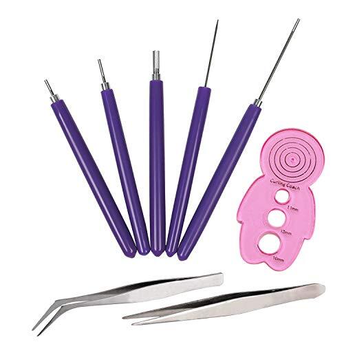 Woohome Papier Quilling Tool Set, Multifunctionele 5 PCS Slotted Tools Quilling Tools Kit, 1 PCS Pincet en 1 PCS Quilling Curling Coach voor Beginner