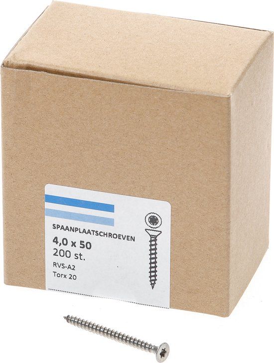 Hoenderdaal Fasteners Hoenderdaal Spaanplaatschroef RVS platverzonken kop TX20 voldraad 4.0X50 (per 200 stuks)