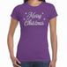 Bellatio Decorations Kerst T-shirt voor dames - paars - Merry Christmas - zilveren glitters - kerstkleding XL