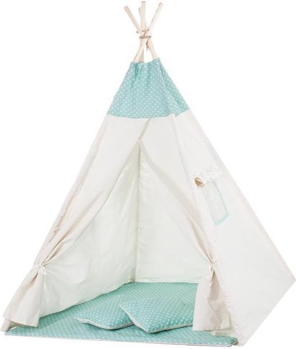 Viking Choice Wigwam tipi teepee tent - speeltent - 4 delig - 100% katoen - Mintgroen / stippen