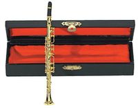 GEWA miniatuurinstrument - klarinet van messing – goudkleurig gepolijst – lengte ca. 15 cm – decoratie-instrument in etui – cadeau-idee