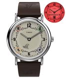 Timex Harry Potter Griffoendor-huis 38 mm kwartshorloge voor heren, bandje van bruin leer, crèmekleurige wijzerplaat en zilverkleurige kast, TW2Y76300