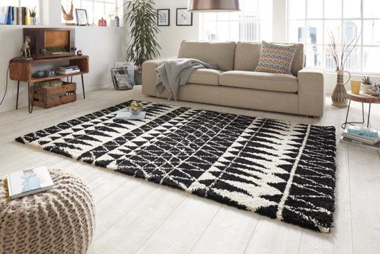 Mint rugs Hoogpolig Vloerkleed Inspire 80x150 cm Wit & Zwart
