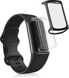 kwmobile 2x smartwatch hoes geschikt voor Fitbit Charge 6 / Charge 5 hoesje - Siliconen sporthorloge cover - Activity tracker case in transparant / zwart