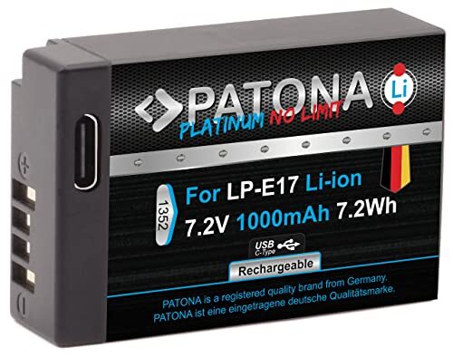 Patona Platinum LP-E17 USB-accu (1000 mAh) met directe USB-ingang - compatibel met Canon EOS RP 77D 200D 250D 750D 760D 800D