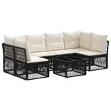 vidaXL Tuinbank Set 7-delig Zwart Polyrotan