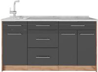 Vicco Keukenblok Fame-Line, Antraciet Hoogglans, 150 cm, WB Marmer