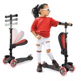 Hurtle Kinderstep, 3-wiel Step, Opvouwbare Scooter met Verstelbare Hoogte, Antislip Platform, LED Verlichte Wielen, Step voor Meisjes/Jongens van 2 tot 12 Jaar, Zwart