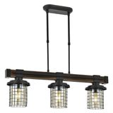Moderne industriële kroonluchter, zwart en eiken, 70 cm hoogte x 75 cm breedte x 15 cm diepte | metalen behuizing, glazen kap, 3 x E27 max. 40 W | stijlvolle verlichting voor thuis