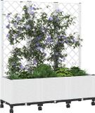 vidaXL Tuinplantbak met schutting en wielen Wit 120 x 40 x 146 cm PP