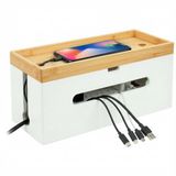 Relaxdays Kabelbox - voor stekkerdoos - met kabelbinders - bamboe - wit