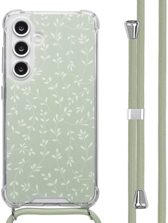 imoshion Hoesje - Geschikt voor Samsung Galaxy S24 FE - Design Hoesje met Koord - Smoke Green Flowers