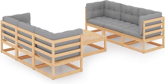 The Living Store Tuinmeubelset Grenenhout - Modulair - Grijs - 70x70x67cm - 4 hoekbank 2 middenbank 1 tafel