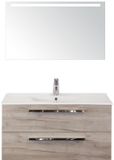 BES LED Seville Badmeubelset 100 cm - Craft Oak - Keramische Wastafel Wit Enjoy met Sence Spiegel