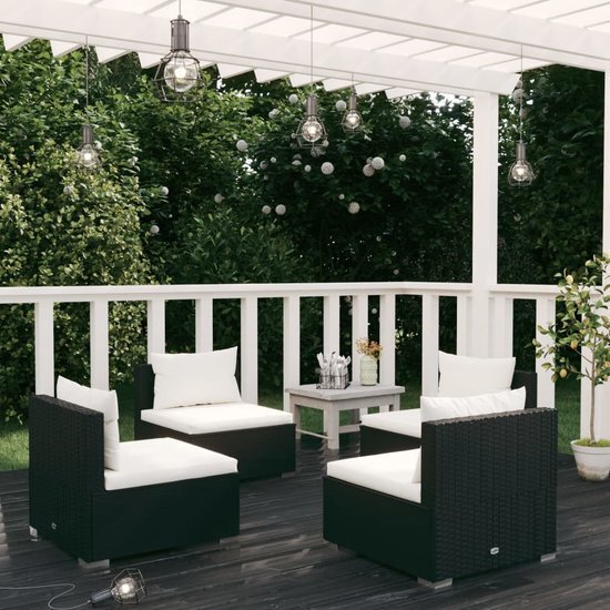 vidaXL 4-delige Loungeset met kussens poly rattan zwart