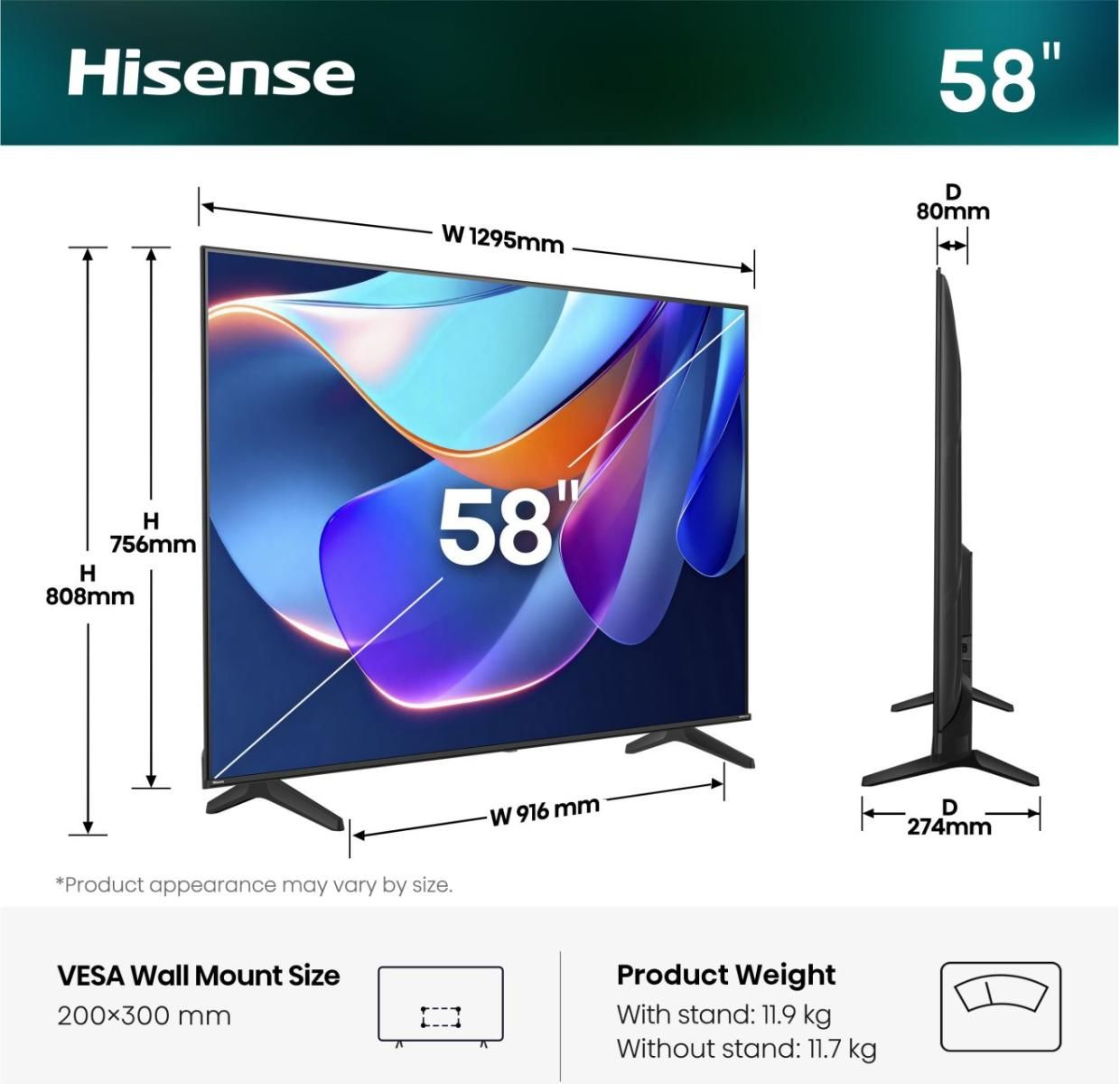 Hisense 58A6S / 4K UHD Smart TV / 58" / 2023