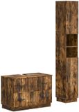 vidaXL - 2-delige - Badkamerkast - Set - HOORN - Gerookt - eiken - Bewerkt - hout