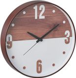 Merkloos Relaxdays Wandklok Ø 29,5 cm, Analoge Keukenklok met Cijfers, Op Batterijen, Houtlook, Bruin/Wit