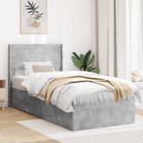 vidaXL Bedframe met opbergruimte en hoofdbord Betongrijs 90 x 190 cm