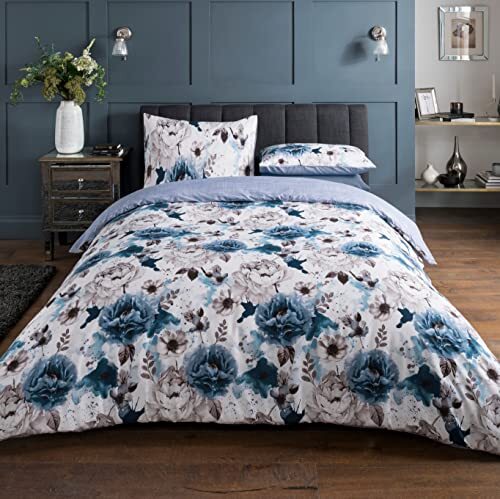 Sleepdown Sleepdown Beddengoedset, blauw, 135 cm x 200 cm plus 1 kussensloop 80 cm x 80 cm, bloemenpatroon, polykatoen