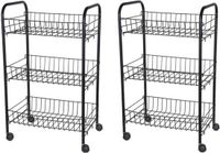 Excellent Houseware Koopman International Set van 2x stuks zwarte keuken trolleys met manden op wielen 40 x 26 x 62 cm