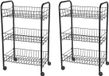 Excellent Houseware Koopman International Set van 2x stuks zwarte keuken trolleys met manden op wielen 40 x 26 x 62 cm