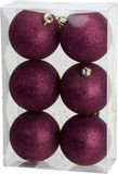 Cosy & Trendy Kerstballen - 6x st - donkerroze - glitters - D8 cm - kunststof - kerstversiering