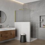 FortiFura Galeria Halfhoge Inloopdouche - 100x80cm - ribbelglas - 8mm - nano - met profiel en stabilisatiestang - PVD - geborsteld messing (goud)