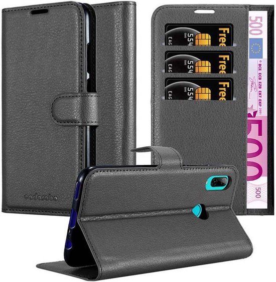 Cadorabo Hoesje geschikt voor Honor 10 LITE / Huawei P SMART 2019 in PHANTOM ZWART - Beschermhoes met magnetische sluiting, standfunctie en kaartvakje Book Case Cover Etui