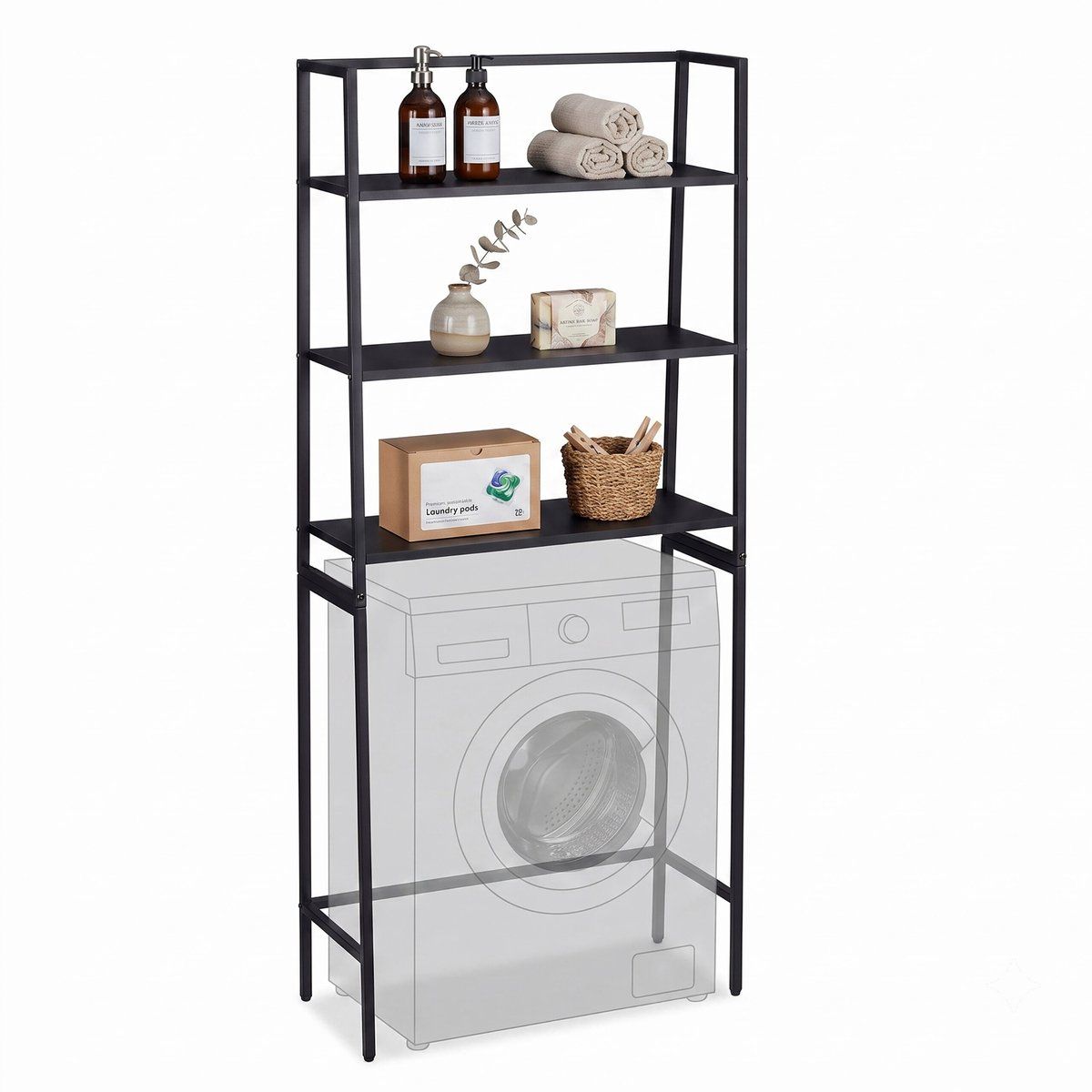 Relaxdays étagère lave-linge, 3 tablettes, sèche-linge & WC, noir