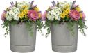 Mica Decorations Pot Coco - 2x - avec soucoupe - gris béton - H37 x D35 cm - plastique - extérieur