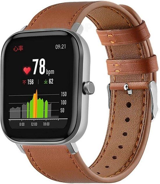 Strap-it Smartwatch bandje leer - geschikt voor Xiaomi Amazfit GTS 1-2-3-4 - Mini / Bip / Bip S / Bip Lite / Bip U Pro / Amazfit GTR 42mm - strak bruin