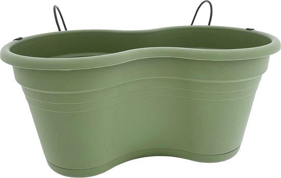 Ebert Dubbele Balkon bloembak Hangbak - Oudgroen - 37 x 20 x 17 cm - 2 Stuks