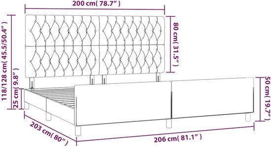 vidaXL Bedframe met hoofdeinde stof zwart 200x200 cm