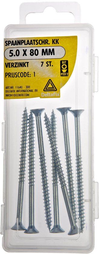 Deltafix Spaanplaatschroeven Platkop Pozidriv Verzinkt 5.0x80mm