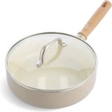 GreenChef Nordics keramische inductie hapjespan met deksel 24cm/3.1L - PFAS-vrij - Inductie pan - Inductie hapjespan - Vaatwasserbestendig - Ovenbestendig tot 160°C - Keramische antiaanbaklaag - Koelgreep - Crème
