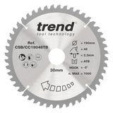 Trend Wood CSB/CC19048TB Accu-verstekzaagblad, 190 mm diameter, 30 mm boring, 48 tanden, 2,3 mm snijvoeg, -5° haak, TCT, fijn oppervlak