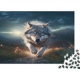 Merkloos / Sans marque Wolf, stromend bos, puzzel 1000 stukjes, puzzel voor volwassenen, schemering, puzzelspel, 1000 stukjes, ontspanning, familie, 38 x 26 cm/1000 stuks