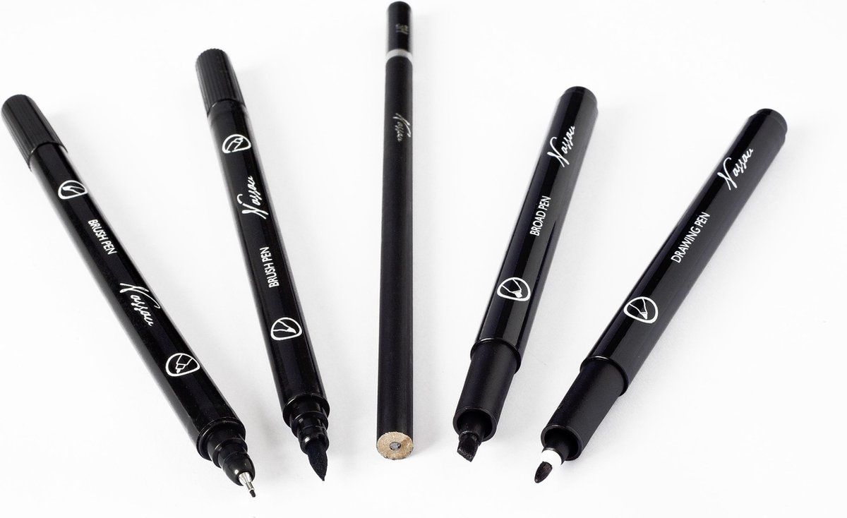 Nassau Fine Art Handlettering set - Brush tip / Fine tip / Bullet tip 1mm / Calligraphy tip 3mm / 3H potlood